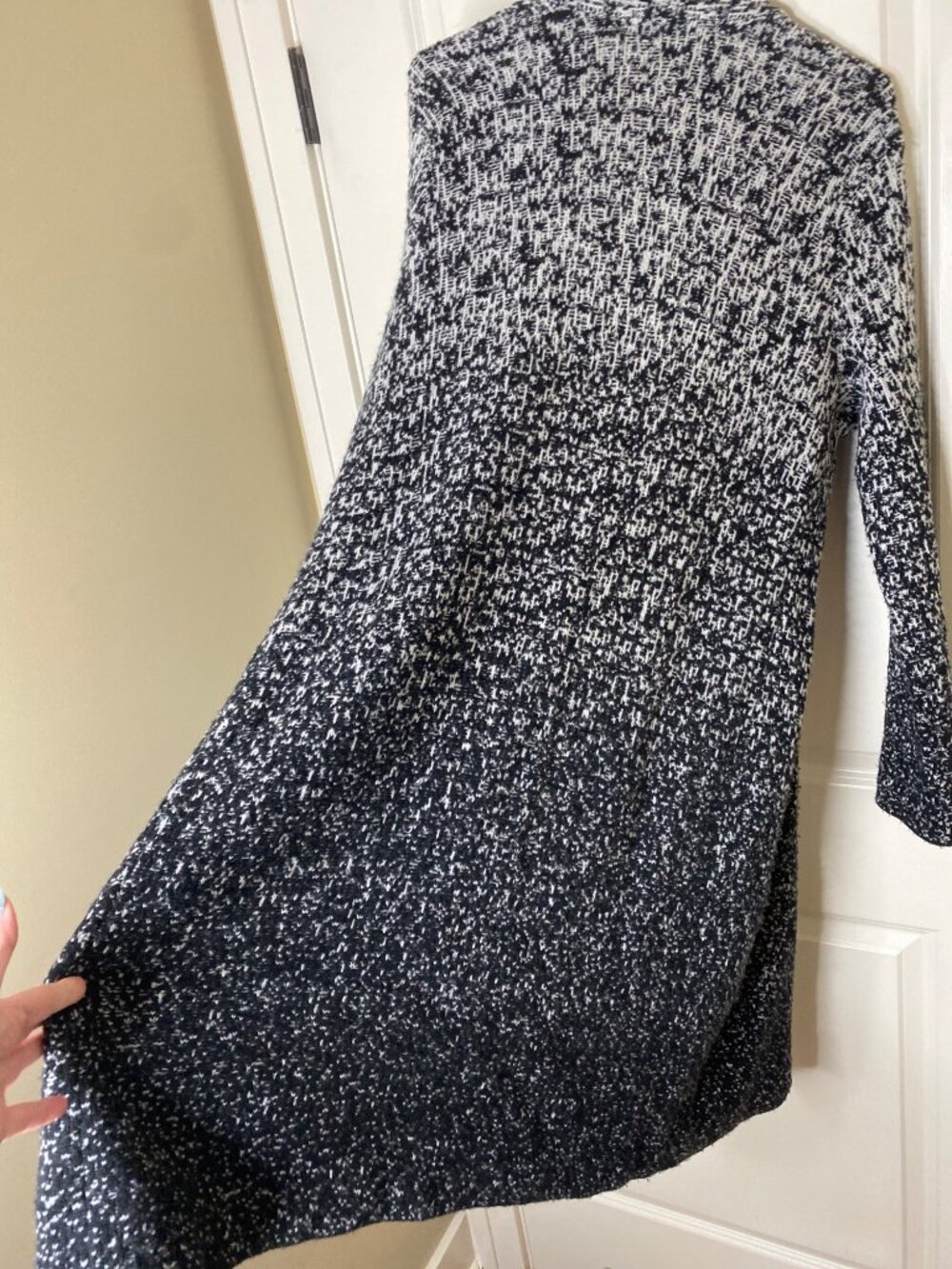 Athleta Women's Large Wool Cashmere Long Open Cardigan Sweater Black White - Picture 9 of 9